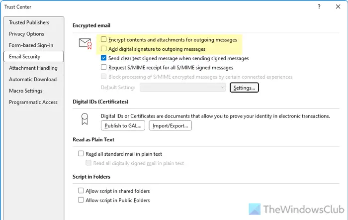 Microsoft Outlook ne peut pas signer ou crypter ce message