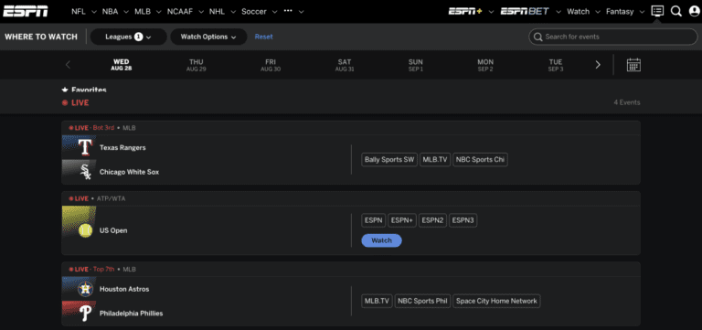 Où regarder sur ESPN propose un guide TV et streaming pour regarder des événements sportifs