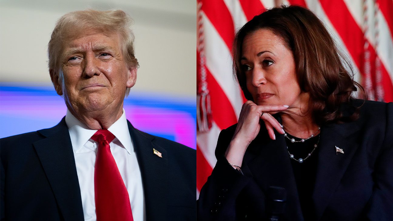 Donald Trump and Kamala Harris split