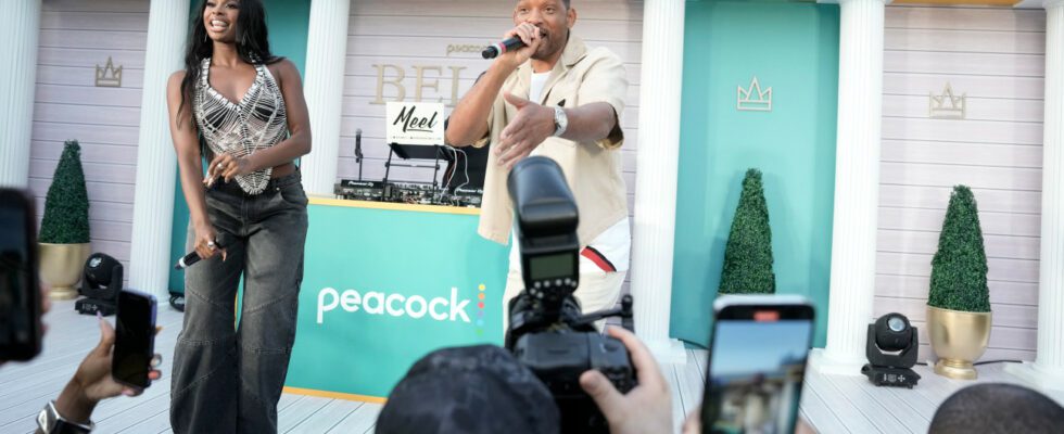 Will Smith (right) and Coco Jones at the Peacock summer BBQ to celebrate the new season of 'Bel-Air.'