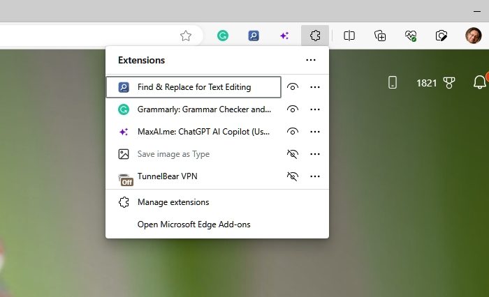 Désactiver l'extension Microsoft Edge