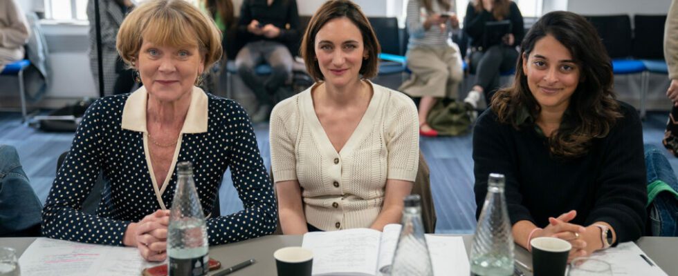 Samantha Bond (Judith Potts), Cara Horgan (Becks Starling), and Natalie Dew (DS Tanika Malik) at the readthrough of The Marlow Murder Club