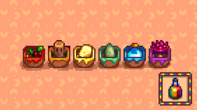 Les pots de teinture dans la maison d'Emily et Haley à Stardew Valley