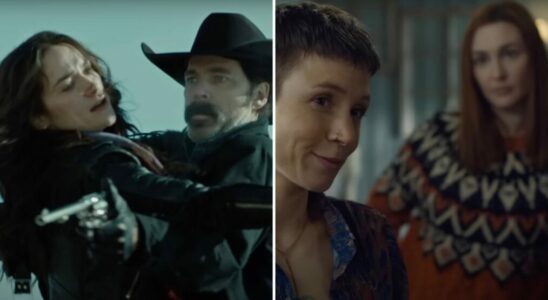 Melanie Scrofano as Wynonna Earp and Tim Rozon as Doc Holliday, and Dominique Provost-Chalkley as Waverly and Katherine Barrell as Nicole in