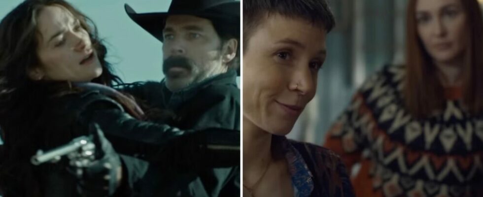 Melanie Scrofano as Wynonna Earp and Tim Rozon as Doc Holliday, and Dominique Provost-Chalkley as Waverly and Katherine Barrell as Nicole in