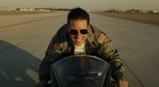 Pete &quot;Maverick&quot; Mitchell (Tom Cruise) rides to Top Gun in Top Gun: Maverick