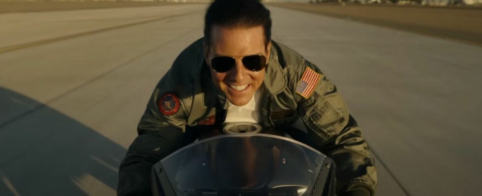 Pete &quot;Maverick&quot; Mitchell (Tom Cruise) rides to Top Gun in Top Gun: Maverick