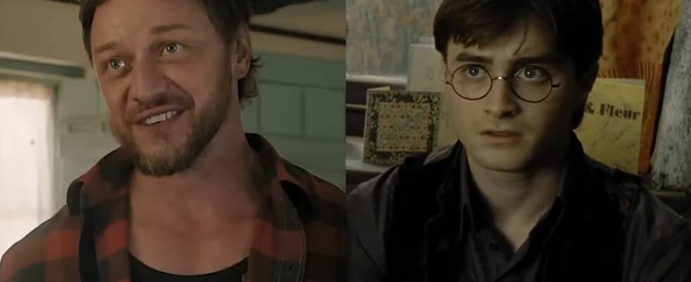 James McAvoy in Speak No Evil/ Daniel Radcliffe as Harry Potter in Harry Potter and the Deathly Hallows Part 1 (side by side)