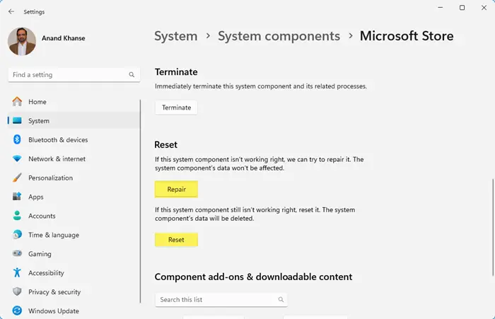 Réinitialiser et réparer le Microsoft Store