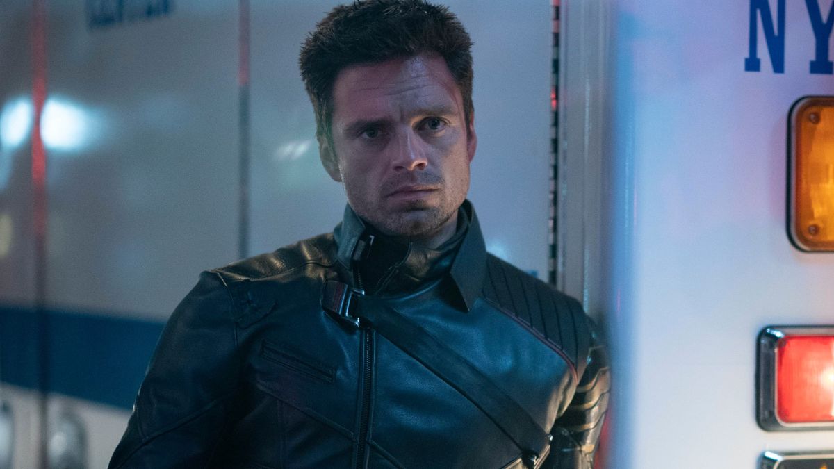 Sebastian Stan leaning against an ambulance with a look of concern in The Falcon and the Winter Soldier.