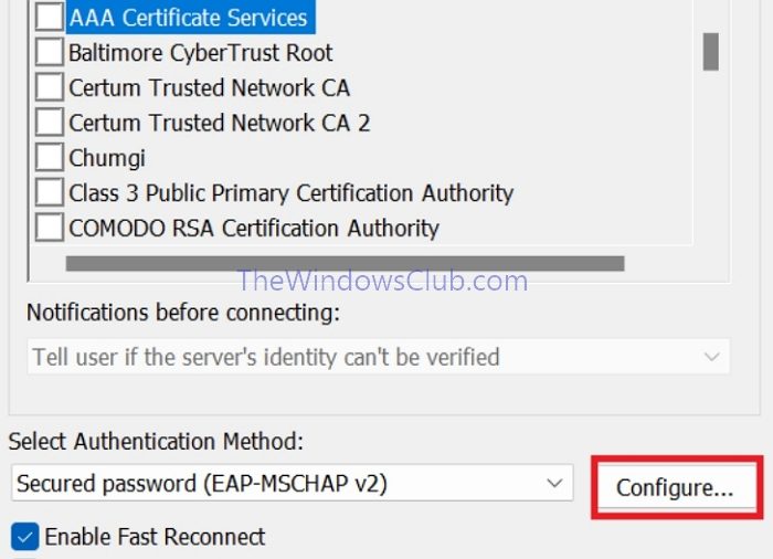 Configuration Wifi Configurer les paramètres d'authentification