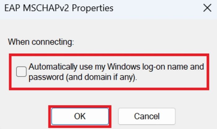 Option d'authentification automatique de configuration Wifi