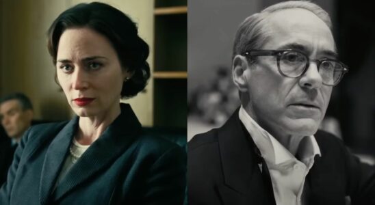 Pictures of Emily Blunt and Robert Downey Jr.'s Oppenheimer characters side by side