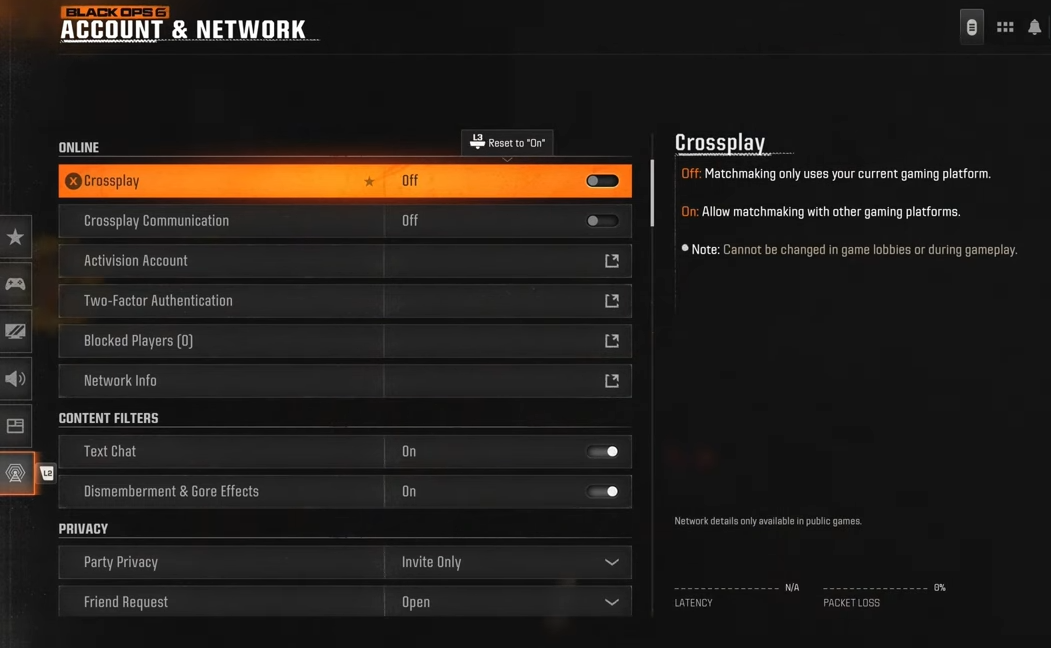 comment désactiver le crossplay Black Ops 6