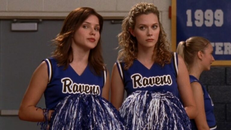 Brooke and Peyton cheering for the Tree Hill Ravens on One Tree Hill.