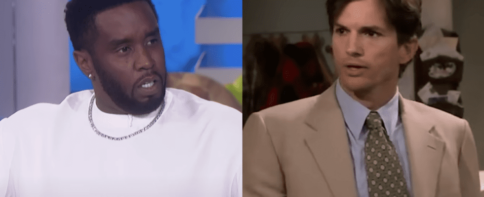 Screenshot of Diddy talking on Ellen, Screenshot of Ashton Kutcher's Kelso cameo on That '90s Show