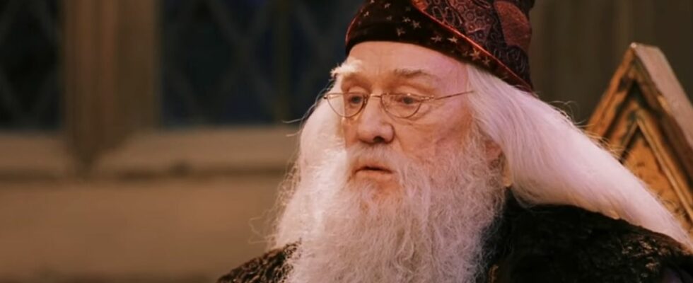 Richard Harris speaking to students as Dumbledore in Harry Potter and the Sorcerer's Stone