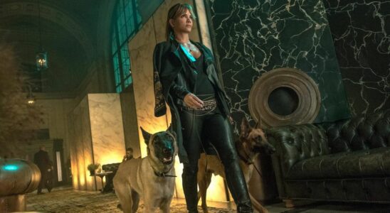 Halle Berry's Sofia walking with her dogs in John Wick 3