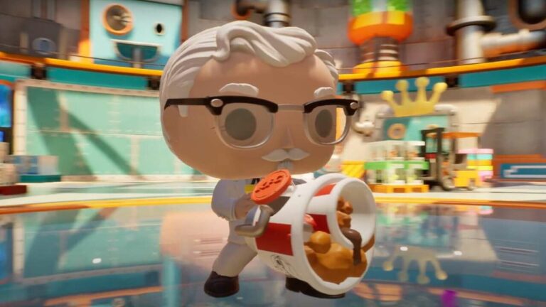 Regardez le colonel Sanders de KFC tirer des nuggets sur un monstre dans Funko Fusion
