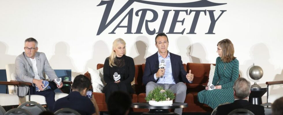 Andrew Wallenstein, Laura Martin, Hernan Lopez, Cynthia Littleton during Variety's Entertainment & Technology Summit presented by City National Bank at The London Weho on September 26, 2024 in Los Angeles, California. (Photo by Rich Polk/Variety via Getty Images)