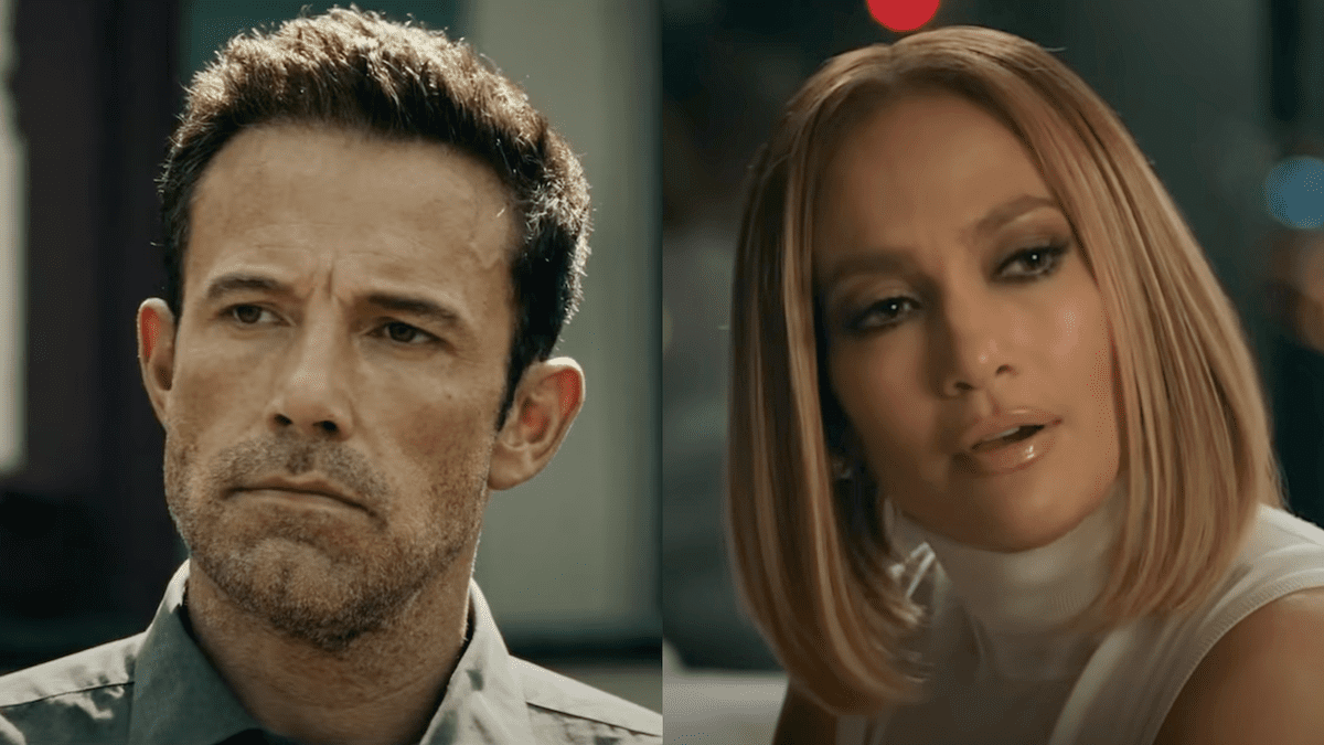 Ben Affleck in Hypnotic/ Jennifer Lopez in Marry Me (side by side) 