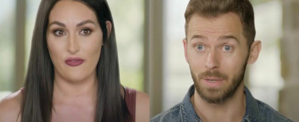 Nikki Bella and Artem Chigvintsev speak during confessionals on Total Divas