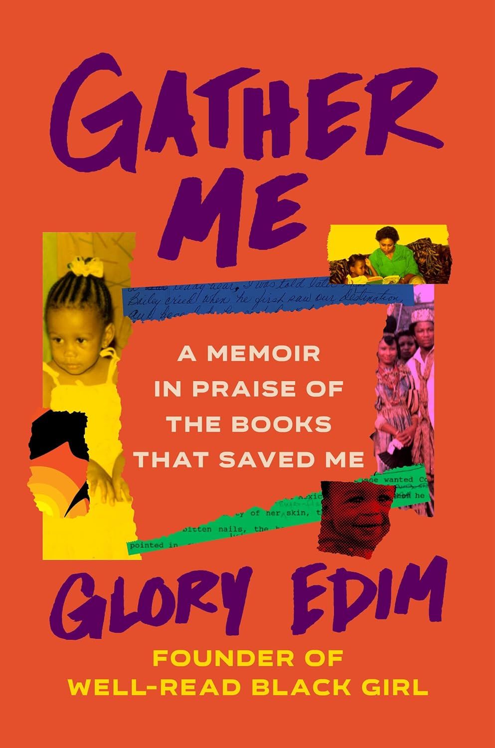 un graphique de la couverture de Gather Me: A Memoir in Praise of the Books That Saved Me de Glory Edim