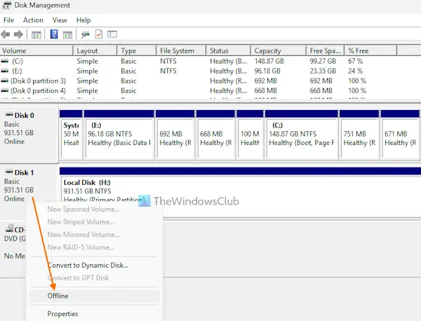 mettre le disque hors ligne gestion des disques