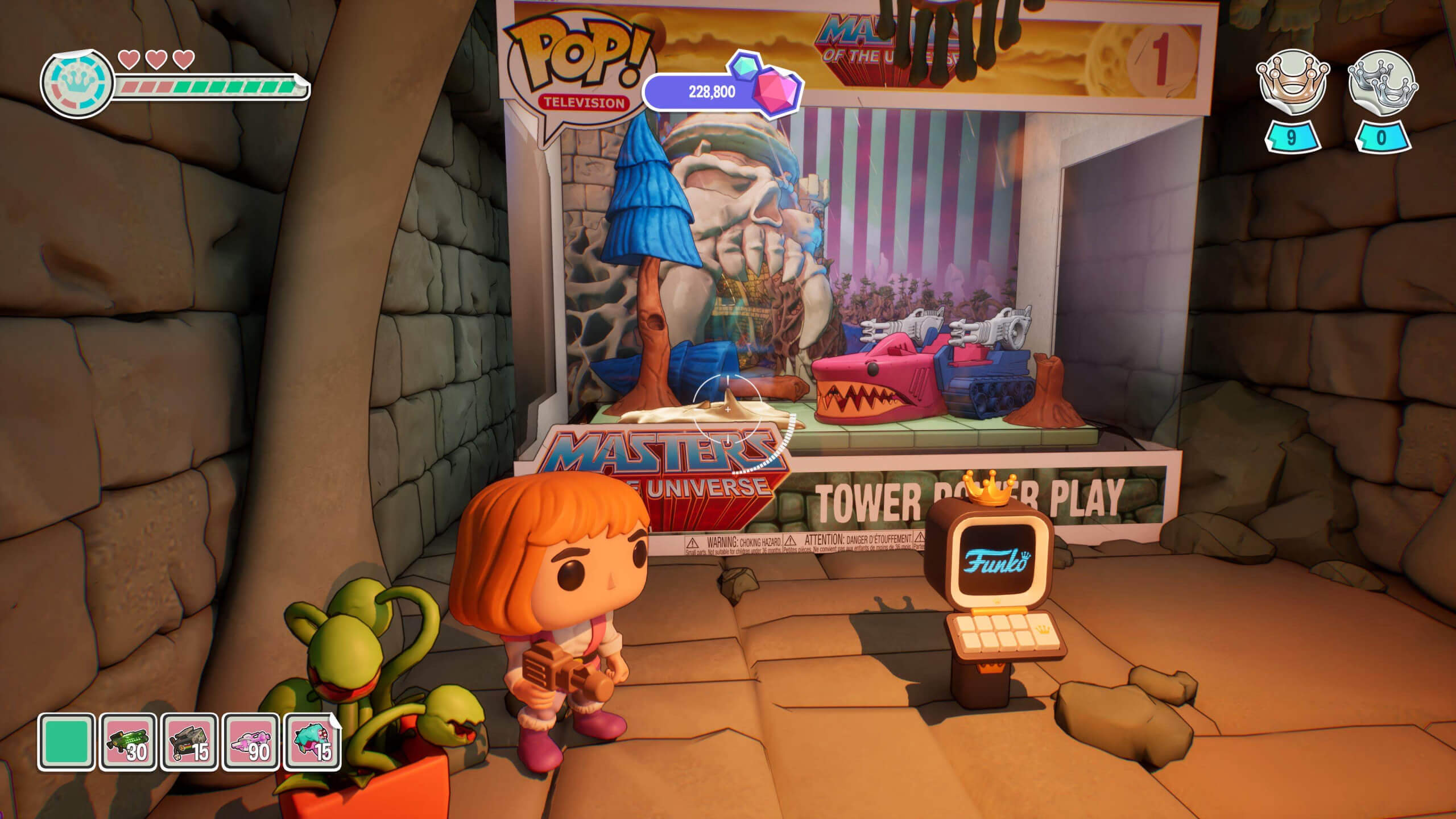 capture d'écran de Funko Fusion montrant l'homme se tenait devant une boîte avec un diorama à l'intérieur. C'est ainsi que les niveaux sont accessibles et démarrés.