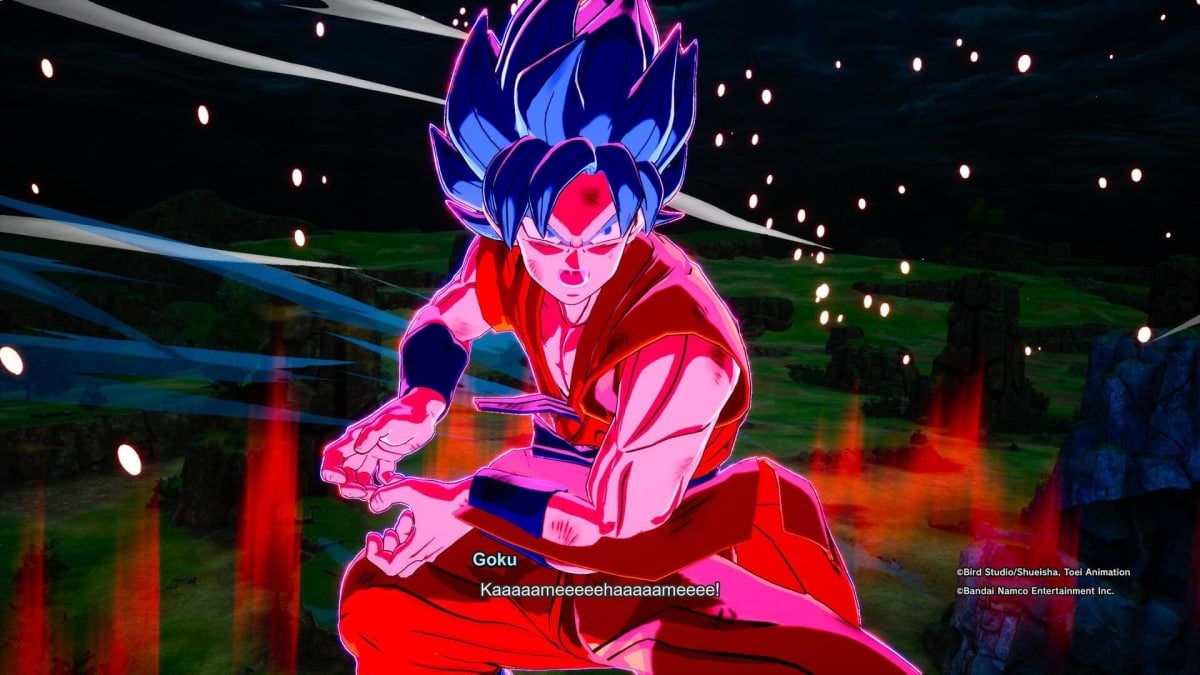 Goku charge un Kamehameha dans Dragon Ball : Sparking ! Zéro