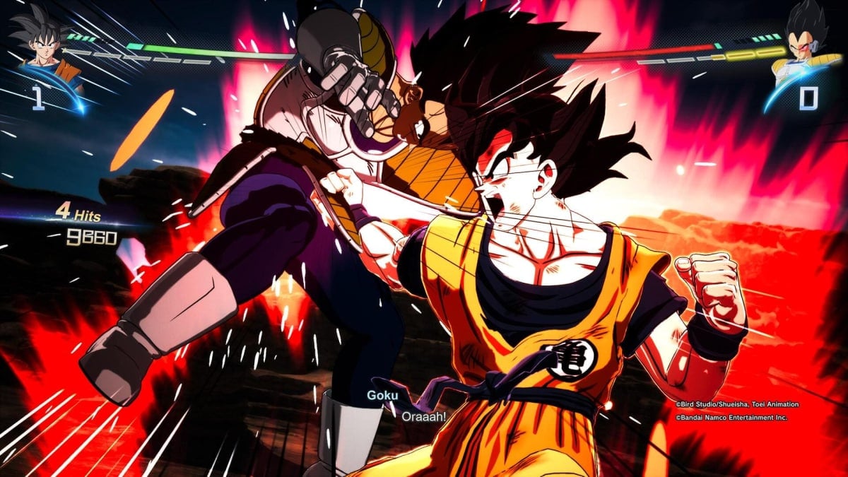 Goku frappe Vegeta dans Dragon Ball : Sparking ! Zéro