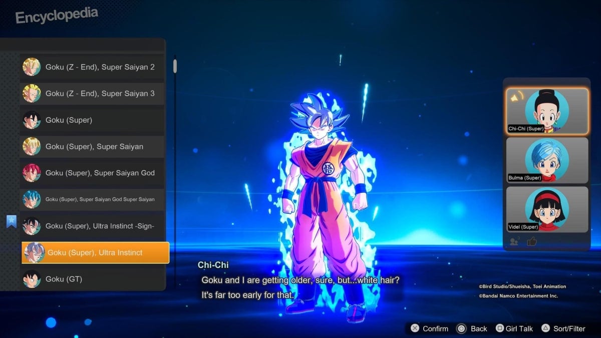 Chi=Chi, Bulma et Videl parlent de la forme Ultra Instinct de Goku dans Dragon Ball : Sparking ! Zéro Dragon Ball : Des étincelles ! Zéro