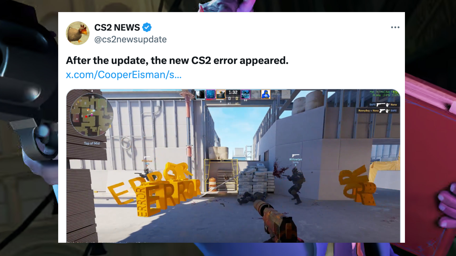 Un tweet sur un bug qui voit le mot erreur apparaître dans CS2.