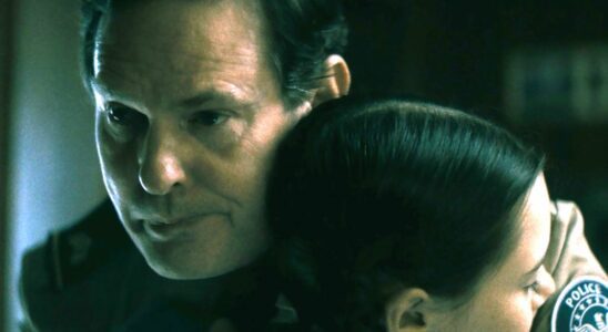 Henry Thomas holds his on-screen daughter in a hug in The Curse of the Necklace.