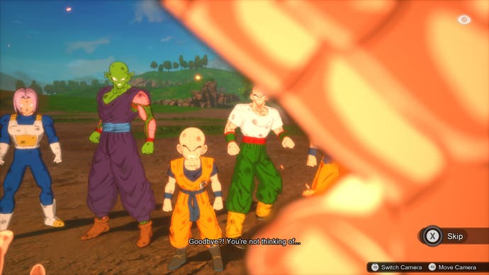 Dragon Ball : Des étincelles ! Zéro capture d'écran des Z Fighters à travers les yeux de Goku lors d'une cinématique dans Cell Games