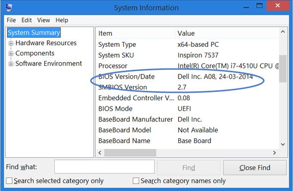 vérifier la version du BIOS sous Windows