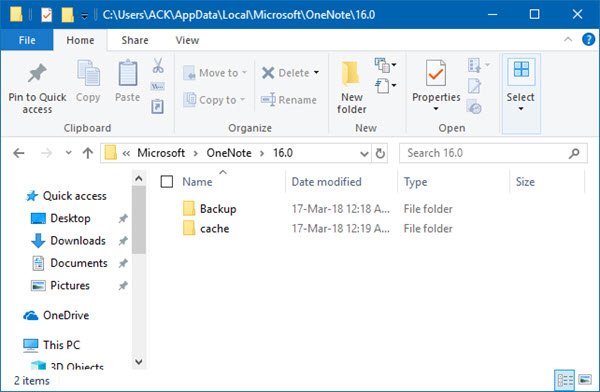 Emplacement du cache OneNote