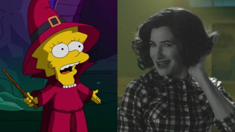 Lisa Simpson in The Simpsons: Welcome to the Club short and Kathryn Hahn as black and white 50s Agatha in Agatha All Along Episode 1