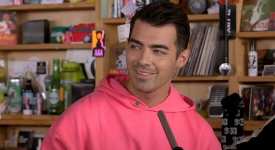 Joe Jonas during a Jonas Brothers performance for Tiny Desk in 2019 at NPR.