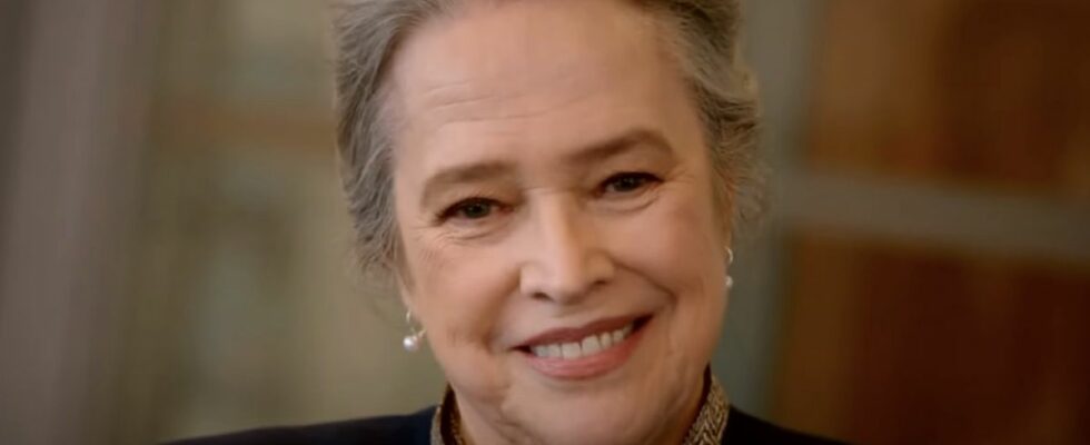 Screenshot close-up of Kathy Bates' Matlock smiling in CBS teaser