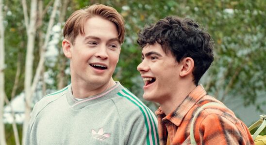 Kit Connor and Joe Locke laughing in Heartstopper Season 3