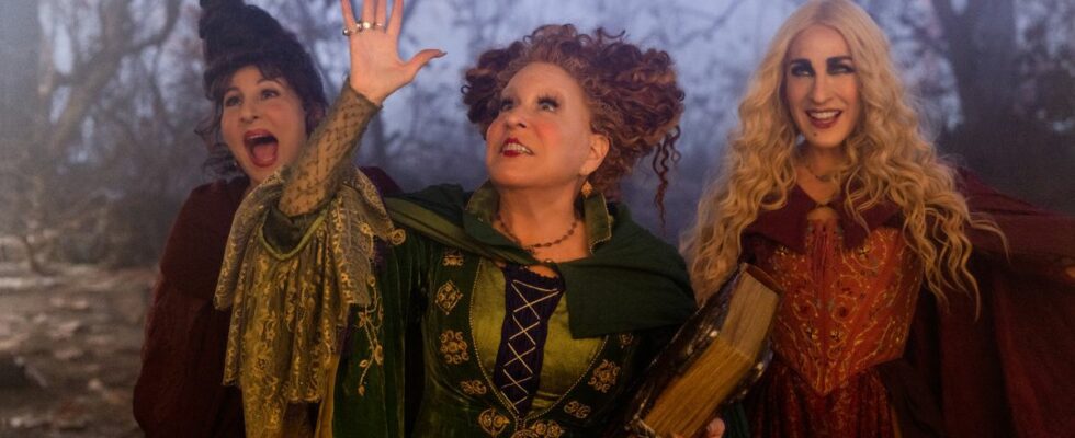 Kathy Najimy, Bette Midler, and Sarah Jessica Parker look excited to be in the woods in Hocus Pocus 2.