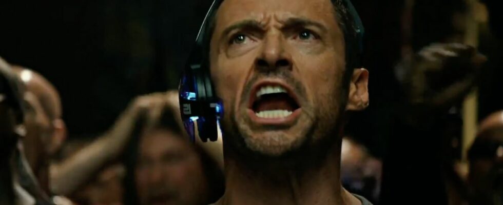 Hugh Jackman shouts during a match in Real Steel.