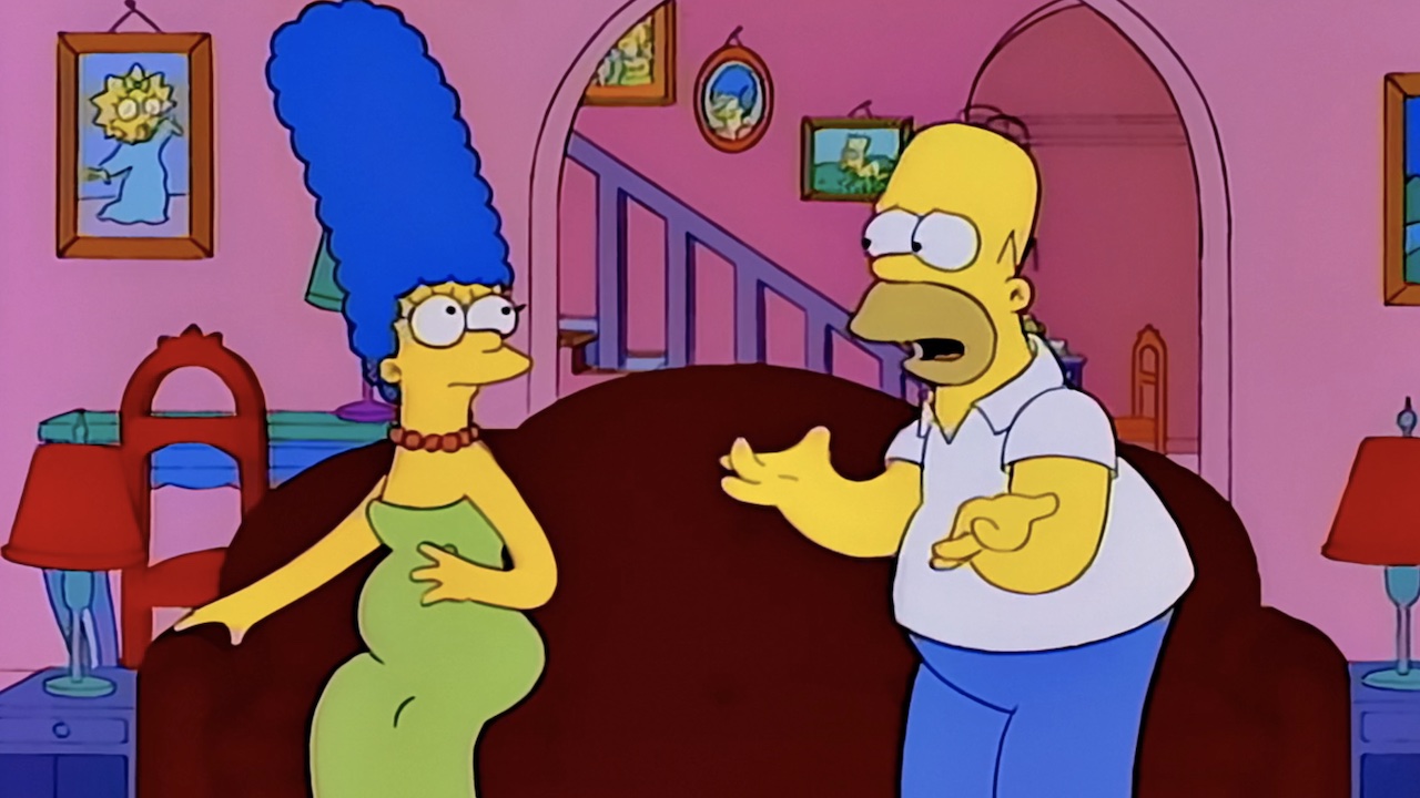 Homer parlant à Marge enceinte dans Les Simpsons