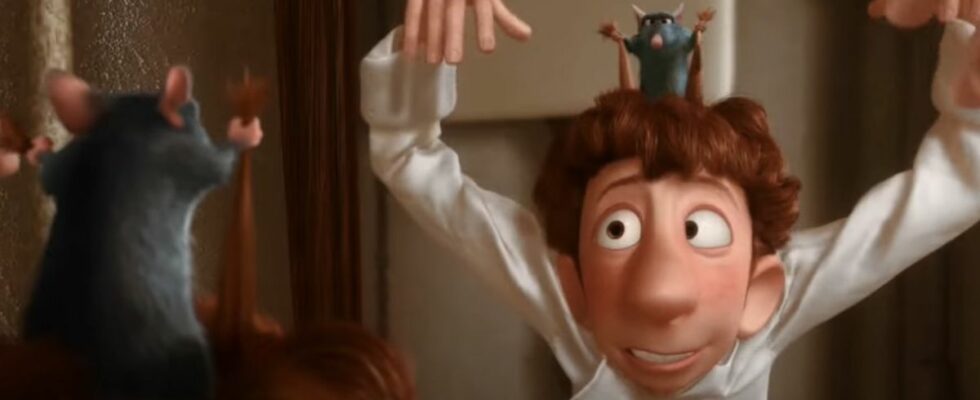 Remy learns he can control Linguini's movements by pulling his hair in Ratatouille.