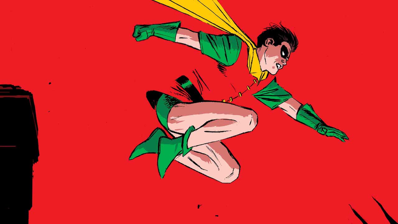 Illustration DC Comics de Dick Grayson dans le rôle de Robin sautant en l'air