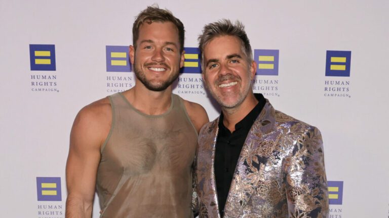 Colton Underwood and Jordan C. Brown attend the 2024 Human Rights Campaign dinner at Fairmont Century Plaza on March 23, 2024 in Los Angeles, California.