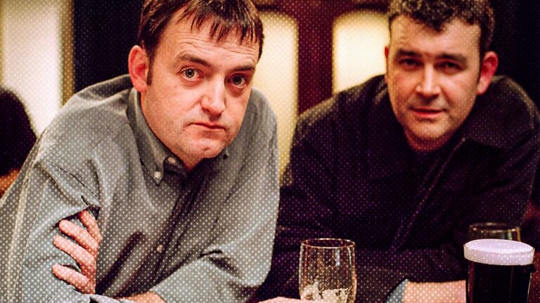 Craig Cash and Phil Mealey as Joe and Duffy drinking pints in Early Doors promo picture