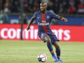 DOSSIER - Sur cette photo d'archive datée du vendredi 14 septembre 2018, le joueur du Paris-Saint-Germain Lassana Diarra lors d'un match de football de Ligue 1 française contre Saint-Etienne au stade du Parc des Princes à Paris.