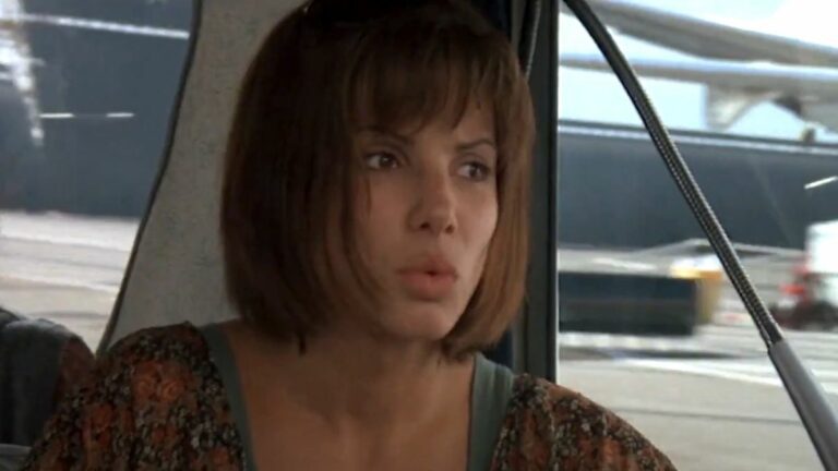 Screenshot of Annie worried while driving bus in Speed